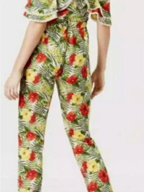 XOXO Tropical Floral Jumpsuit - Green Red Yellow